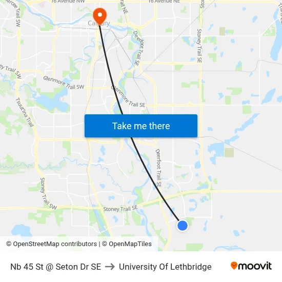 Nb 45 St @ Seton Dr SE to University Of Lethbridge map