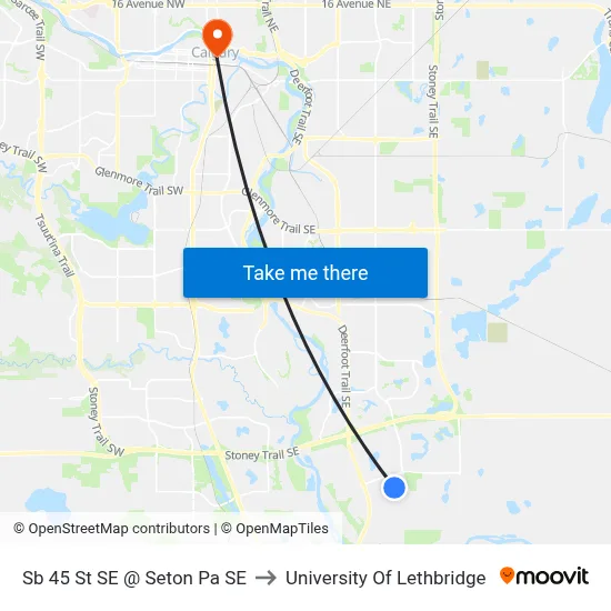Sb 45 St SE @ Seton Pa SE to University Of Lethbridge map