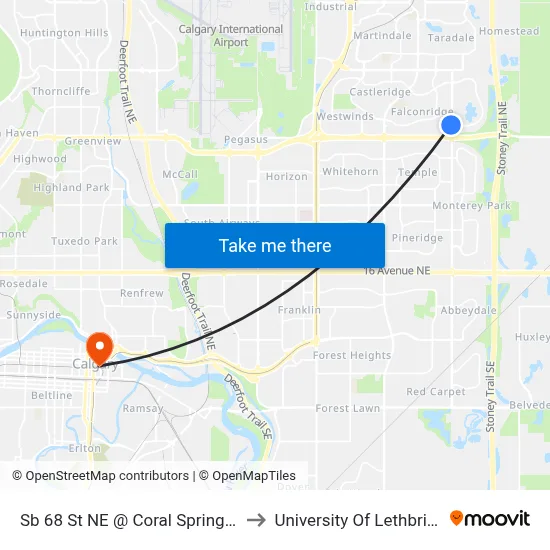 Sb 68 St NE @ Coral Springs Bv to University Of Lethbridge map