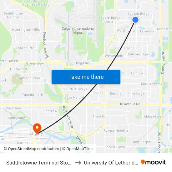 Saddletowne Terminal Stop C to University Of Lethbridge map