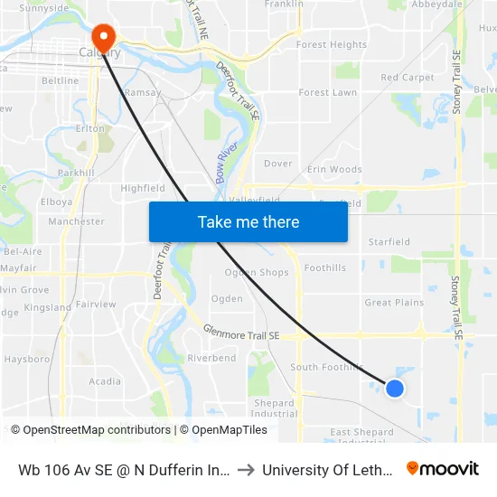 Wb 106 Av SE @ N Dufferin Industrial to University Of Lethbridge map