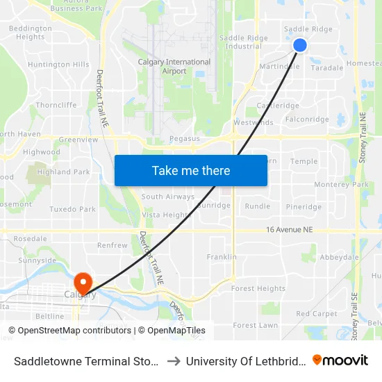 Saddletowne Terminal Stop F to University Of Lethbridge map