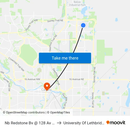 Nb Redstone Bv @ 128 Av NE to University Of Lethbridge map