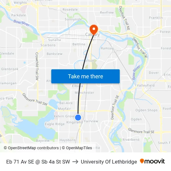 Eb 71 Av SE @ Sb 4a St SW to University Of Lethbridge map