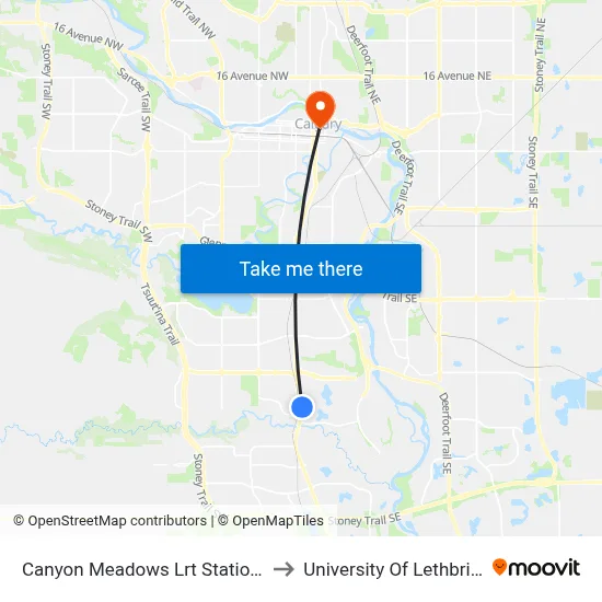 Canyon Meadows Lrt Station Nb to University Of Lethbridge map