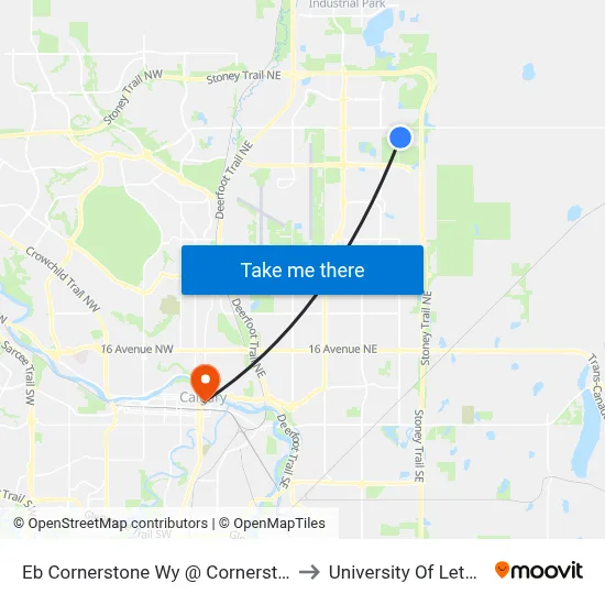 Eb Cornerstone Wy @ Cornerstone Dr NE to University Of Lethbridge map