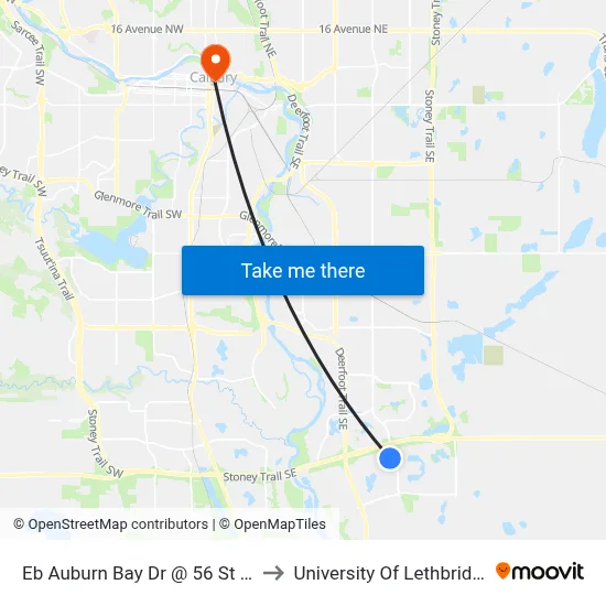 Eb Auburn Bay Dr @ 56 St SE to University Of Lethbridge map