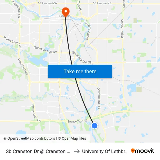 Sb Cranston Dr @ Cranston Wy SE to University Of Lethbridge map