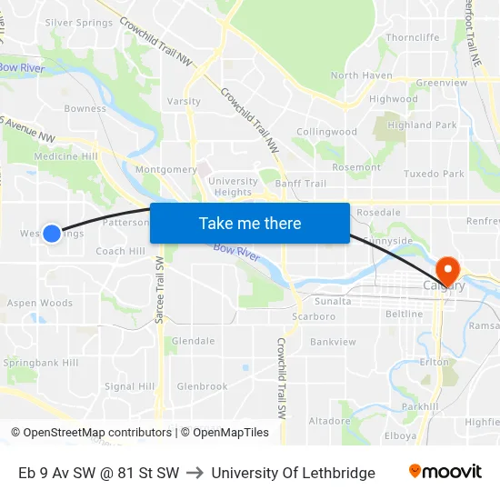 Eb 9 Av SW @ 81 St SW to University Of Lethbridge map