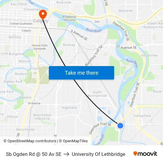 Sb Ogden Rd @ 50 Av SE to University Of Lethbridge map