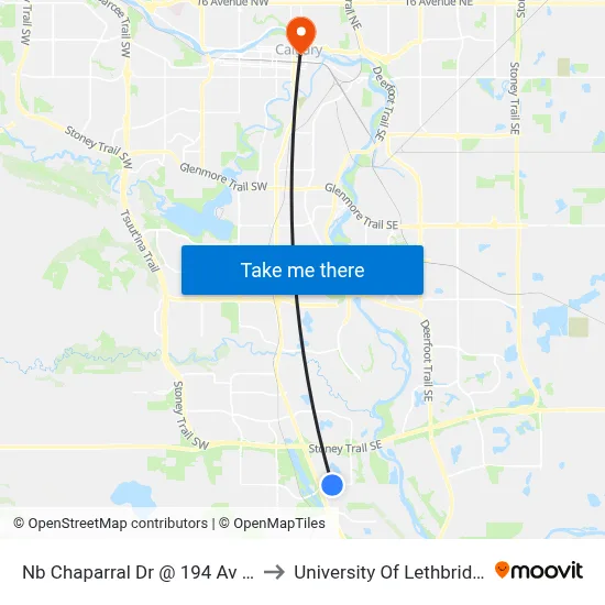 Nb Chaparral Dr @ 194 Av SE to University Of Lethbridge map