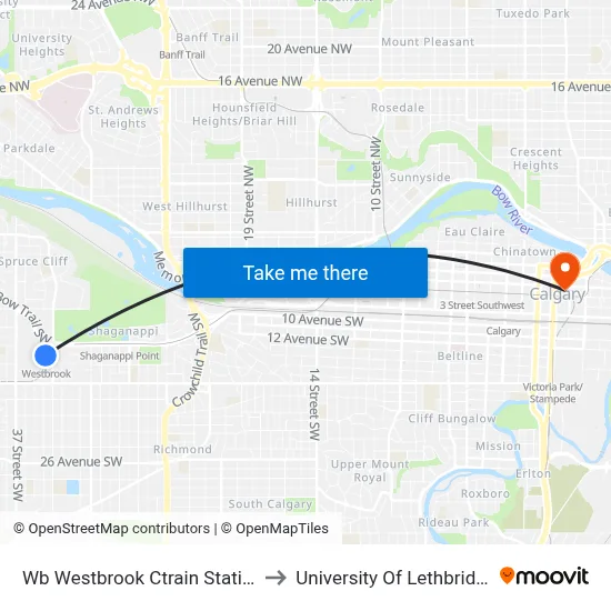 Wb Westbrook Ctrain Station to University Of Lethbridge map