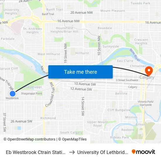 Eb Westbrook Ctrain Station to University Of Lethbridge map