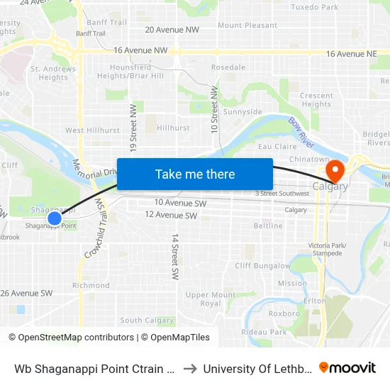 Wb Shaganappi Point Ctrain Station to University Of Lethbridge map