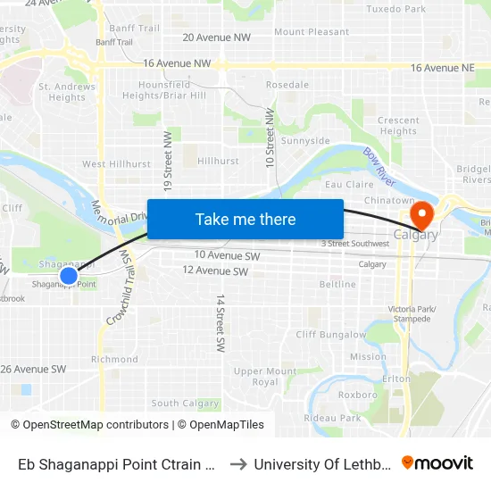 Eb Shaganappi Point Ctrain Station to University Of Lethbridge map