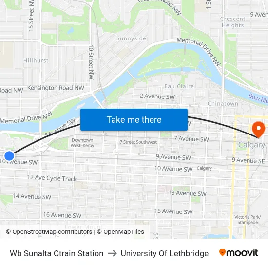 Wb Sunalta Ctrain Station to University Of Lethbridge map