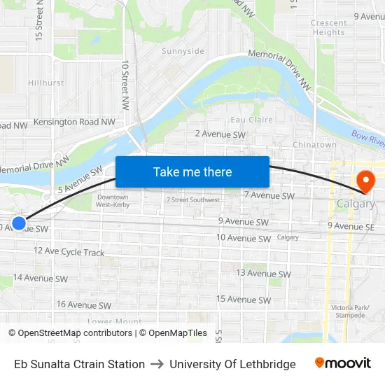 Eb Sunalta Ctrain Station to University Of Lethbridge map