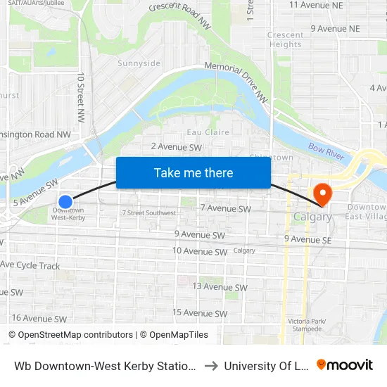Wb Downtown-West Kerby Station (Free Fare Zone) to University Of Lethbridge map