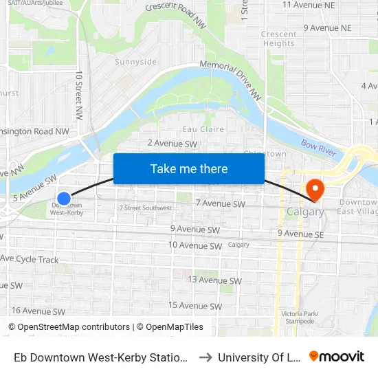 Eb Downtown West-Kerby Station (Free Fare Zone) to University Of Lethbridge map