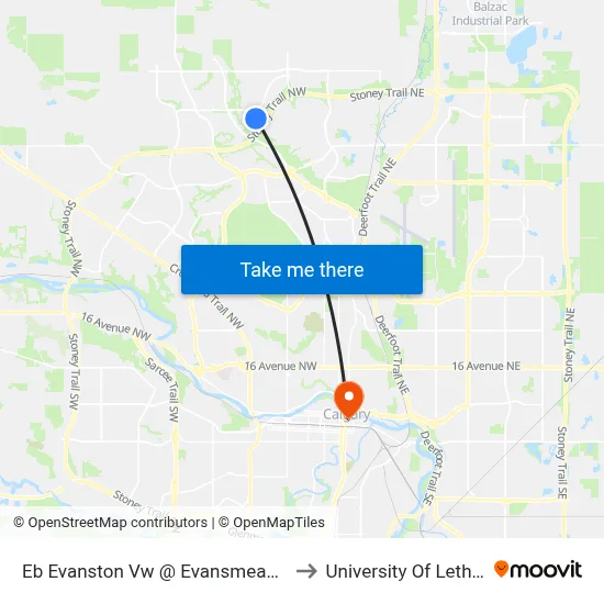 Eb Evanston Vw @ Evansmeade Wy NW to University Of Lethbridge map