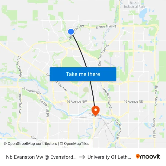 Nb Evanston Vw @ Evansford Rd NW to University Of Lethbridge map