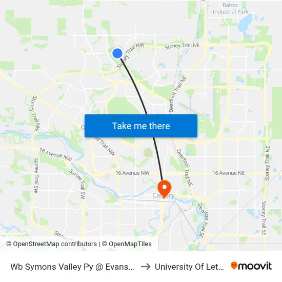 Wb Symons Valley Py @ Evanspark Bv NW to University Of Lethbridge map