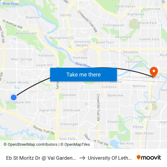 Eb St Moritz Dr @ Val Gardena Pl SW to University Of Lethbridge map