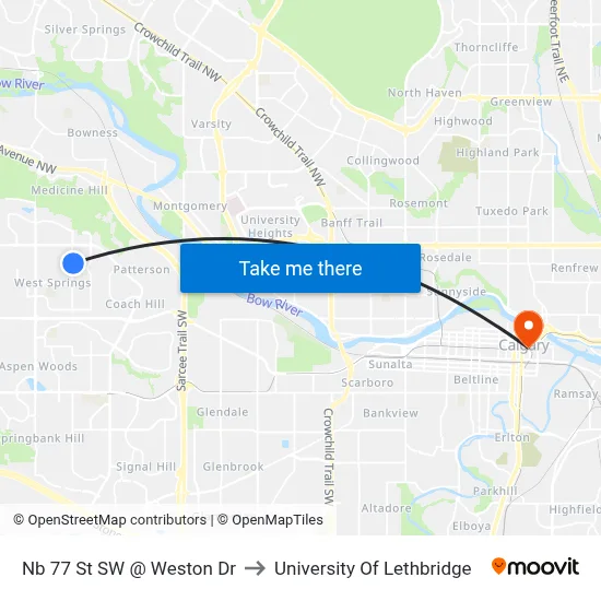 Nb 77 St SW @ Weston Dr to University Of Lethbridge map