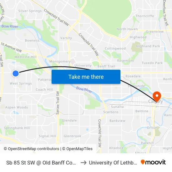 Sb 85 St SW @ Old Banff Coach Rd to University Of Lethbridge map