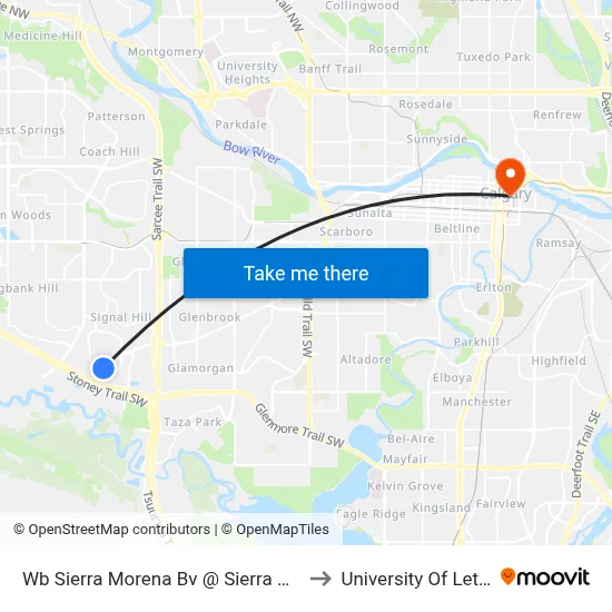 Wb Sierra Morena Bv @ Sierra Nevada Cl SW to University Of Lethbridge map