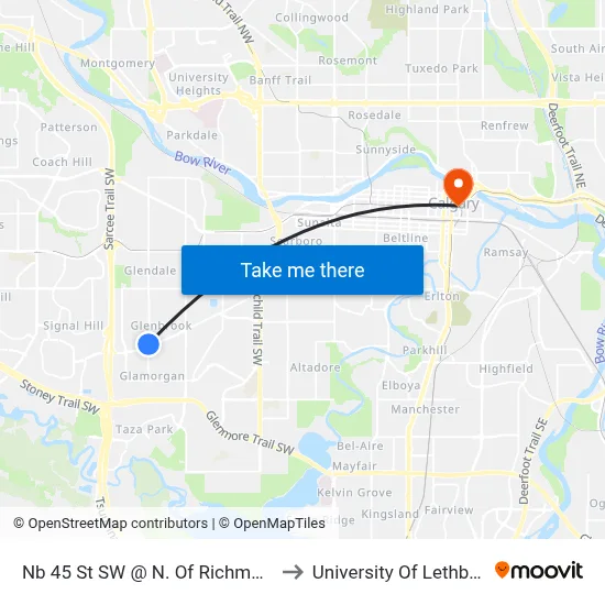 Nb 45 St SW @ N. Of Richmond Rd to University Of Lethbridge map