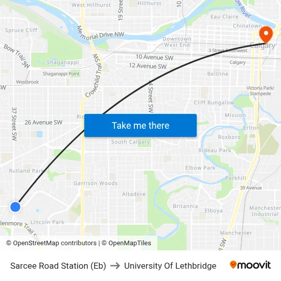 Sarcee Road Station (Eb) to University Of Lethbridge map
