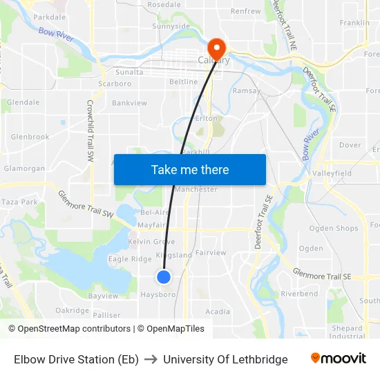 Elbow Drive Station (Eb) to University Of Lethbridge map