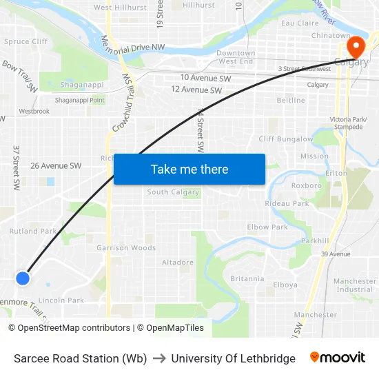 Sarcee Road Station (Wb) to University Of Lethbridge map