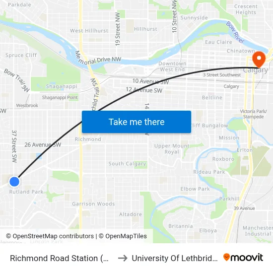 Richmond Road Station (Nb) to University Of Lethbridge map