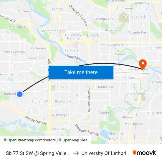 Sb 77 St SW @ Spring Valley Vw to University Of Lethbridge map