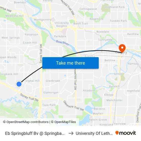 Eb Springbluff Bv @ Springbank Wy SW to University Of Lethbridge map