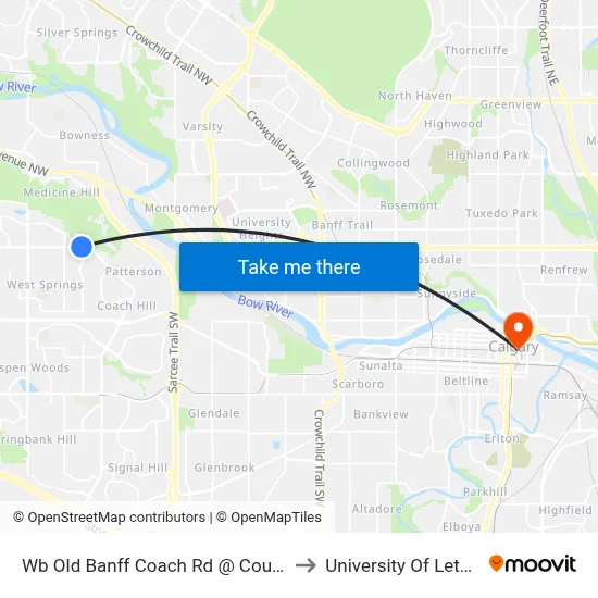 Wb Old Banff Coach Rd @ Coulee Wy SW to University Of Lethbridge map