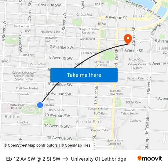 Eb 12 Av SW @ 2 St SW to University Of Lethbridge map