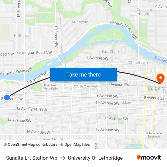 Sunalta Lrt Station Wb to University Of Lethbridge map