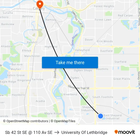 Sb 42 St SE @ 110 Av SE to University Of Lethbridge map