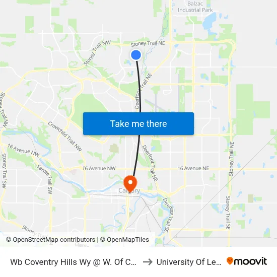 Wb Coventry Hills Wy @ W. Of Covewood Li NE to University Of Lethbridge map