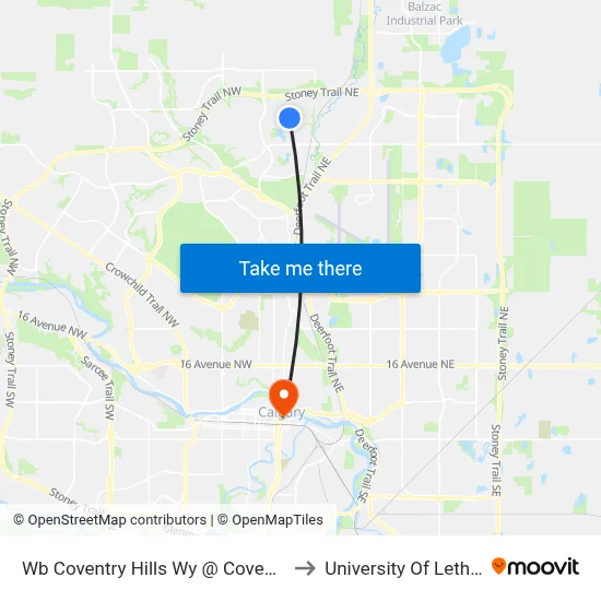 Wb Coventry Hills Wy @ Covepark Dr NE to University Of Lethbridge map