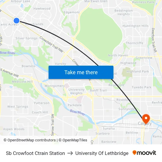 Sb Crowfoot Ctrain Station to University Of Lethbridge map
