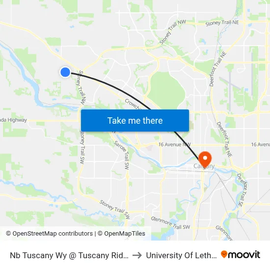 Nb Tuscany Wy @ Tuscany Ridge Ht NW to University Of Lethbridge map