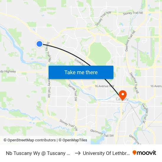 Nb Tuscany Wy @ Tuscany Dr NW to University Of Lethbridge map