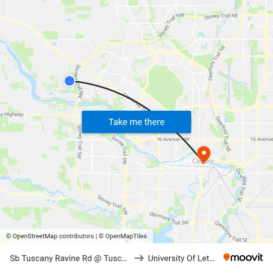 Sb Tuscany Ravine Rd @ Tuscany Dr NW to University Of Lethbridge map