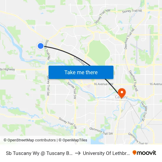 Sb Tuscany Wy @ Tuscany Bv NW to University Of Lethbridge map