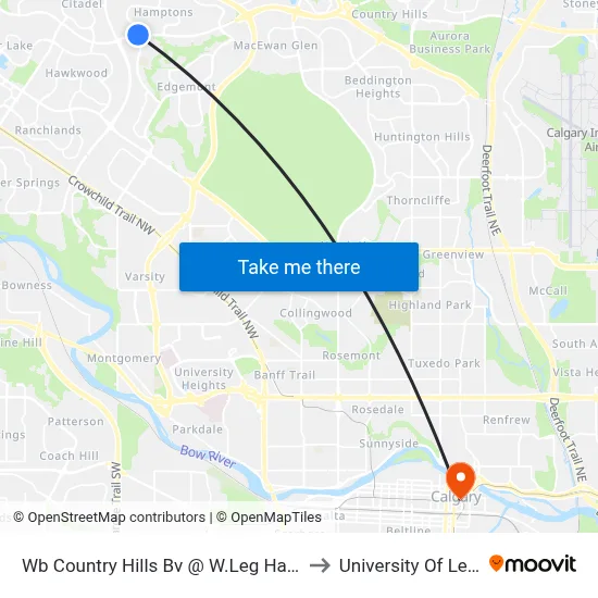 Wb Country Hills Bv @ W.Leg Hamptons Bv NW to University Of Lethbridge map