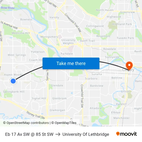 Eb 17 Av SW @ 85 St SW to University Of Lethbridge map